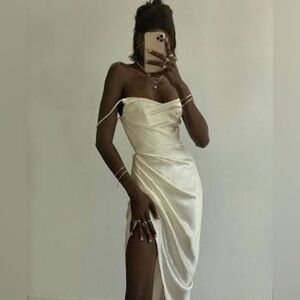 House of CB Black Reva Satin Gathered Corset Dress